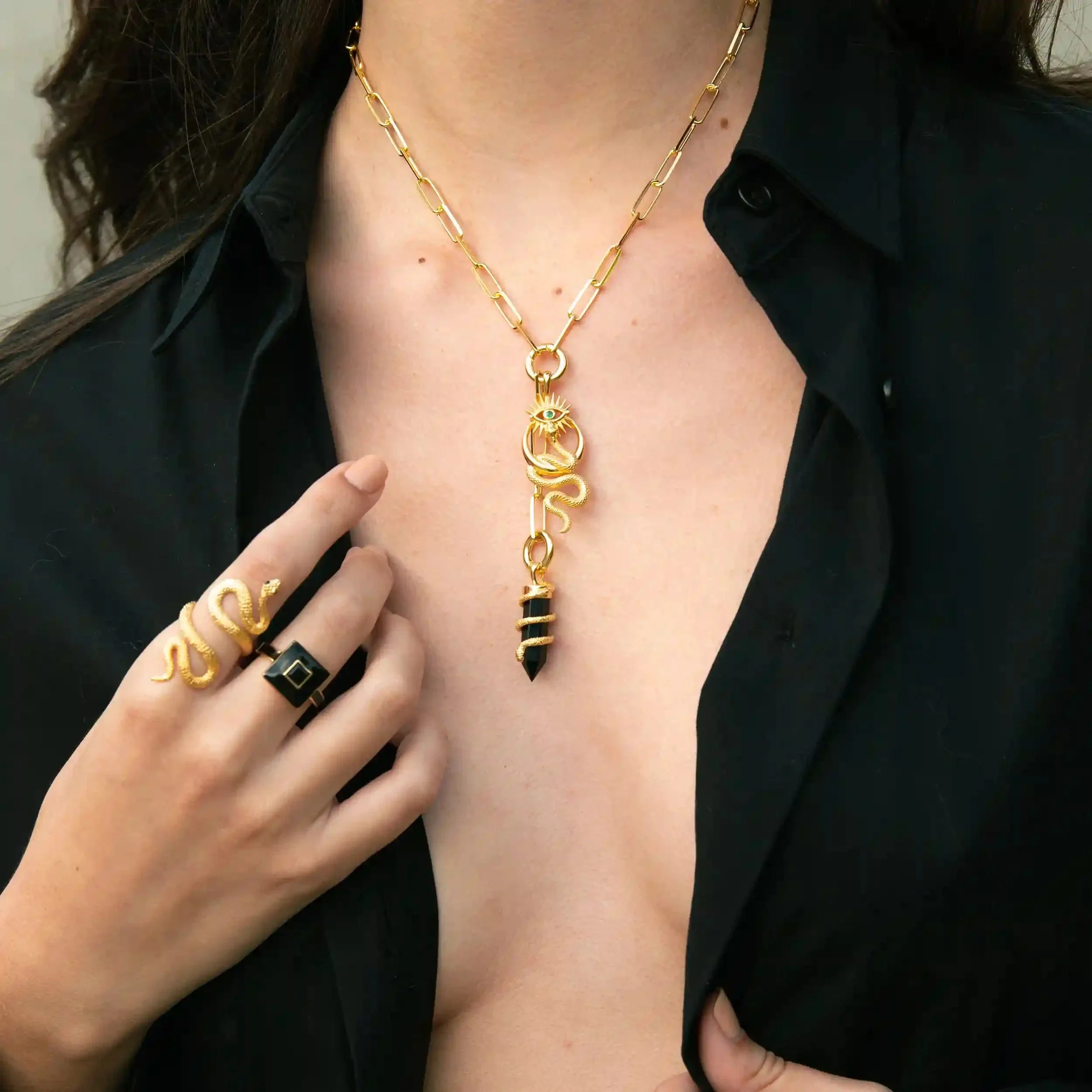 Onyx Crystal Snake Necklace - Image 3